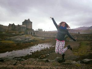 Jumping for joy at Eilean Donan Castle, 